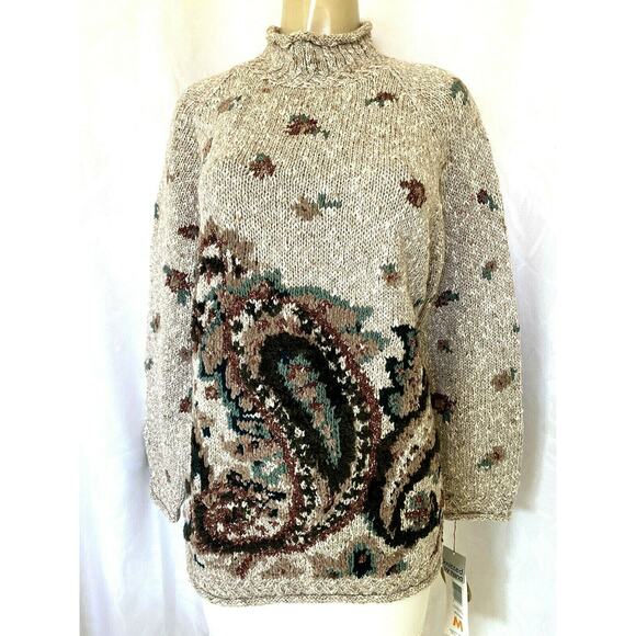 NWT Liz Claiborne Sweater Pullover Long Sleeve Hank Knit Paisley Mock Ne… - Picture 1 of 5